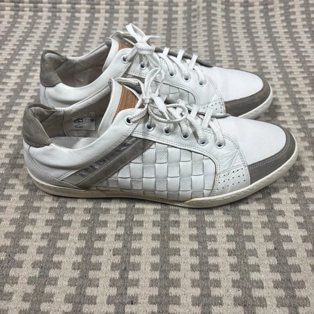 Baldinini Mens White Woven Leather Suede Low Top Sneakers Shoes 1646 Size 42